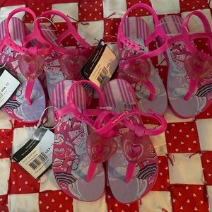 NWT Ipanema Pink Heart Kids Sandals Two Pair Size 11 One Pair Size 12